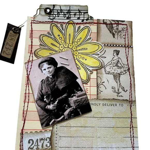 Junk Journal Bookmark with Charms Collage Ephemera Hand Sewn u - Picture 2 of 4